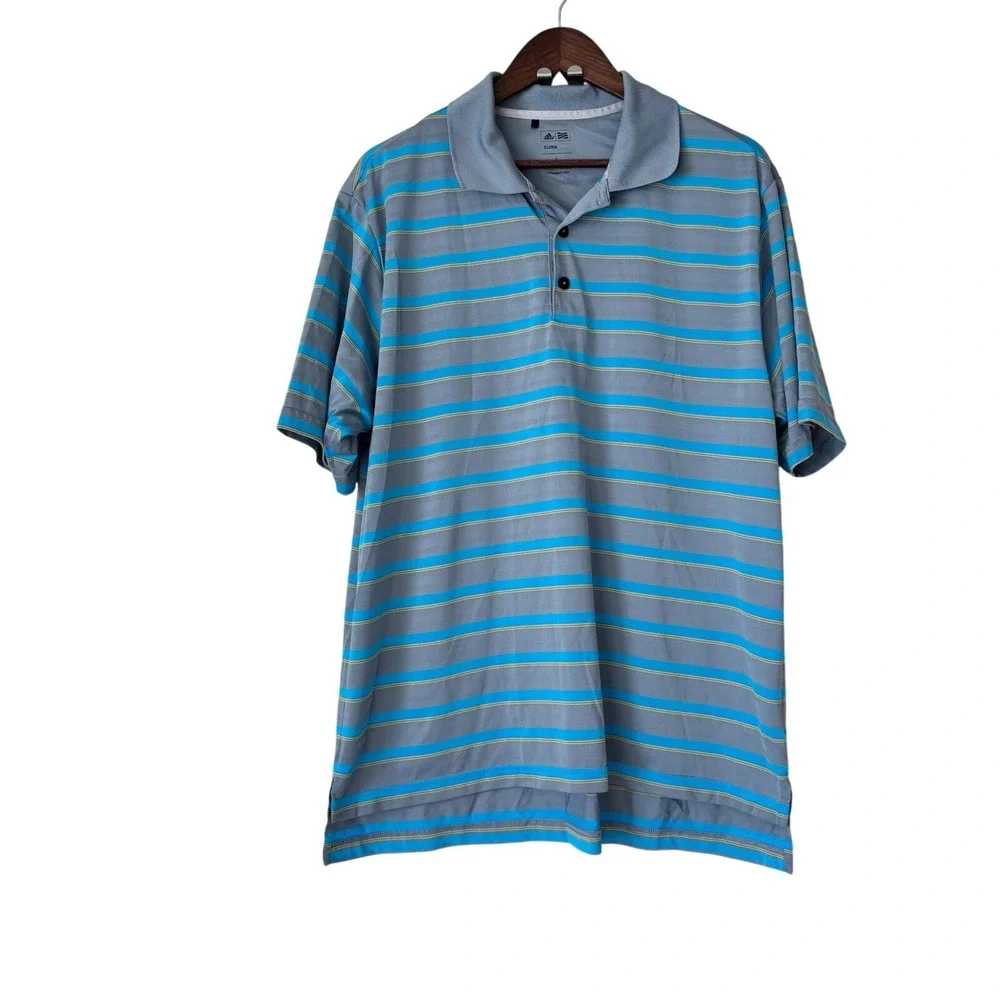 Adidas ClimaLite Golf Polo Shirt Mens L Blue Striped Athletic Preppy Casual‎